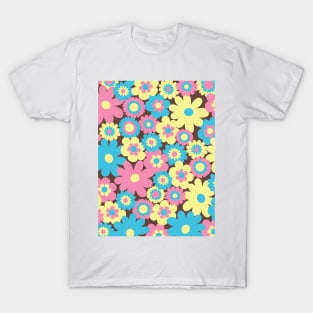 80s pastel retro flowers, pastel pink, pastel blue, pastel yellow, 60s retro pattern, groovy florals T-Shirt